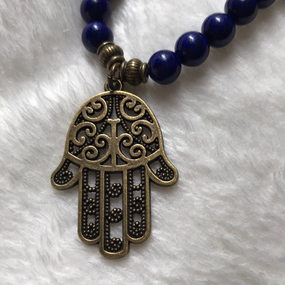 Lapis Hamsa mala necklace/bracelet 6 mm - Picture 3 of 7